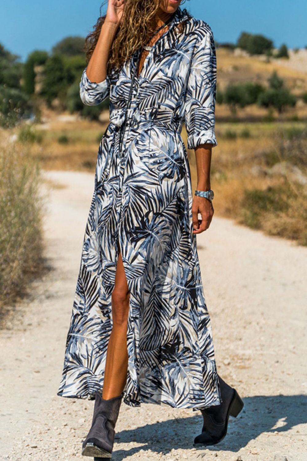 Botanical Print Maxi Shirt Dress - Guy Christopher