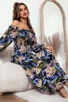 Botanical Print Off-Shoulder Flounce Sleeve Dress - Guy Christopher