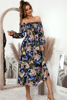 Botanical Print Off-Shoulder Flounce Sleeve Dress - Guy Christopher