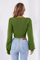 Bow V-Neck Long Sleeve Cropped Sweater - Guy Christopher