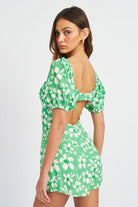 BUBBLE SLEEVE FLORAL ROMPER WITH CUT OUT - Guy Christopher