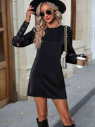 Button Back Round Neck Long Sleeve Dress - Guy Christopher