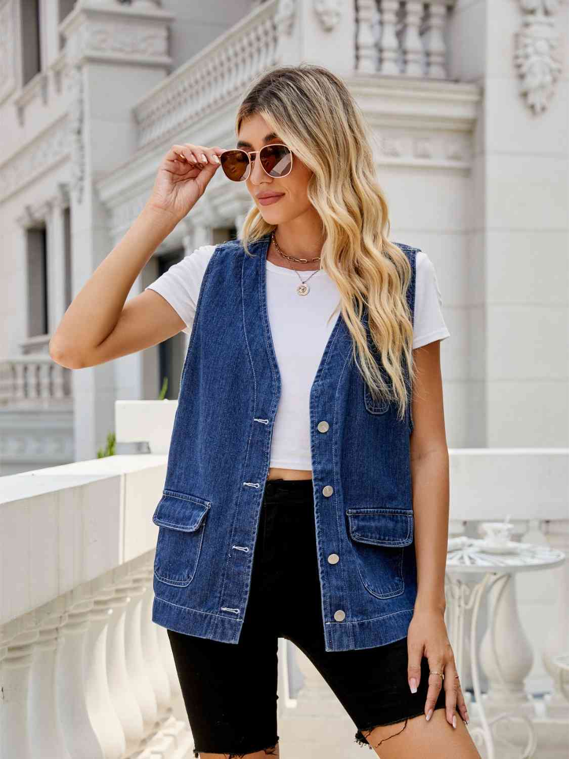 Button Down Denim Vest - Guy Christopher