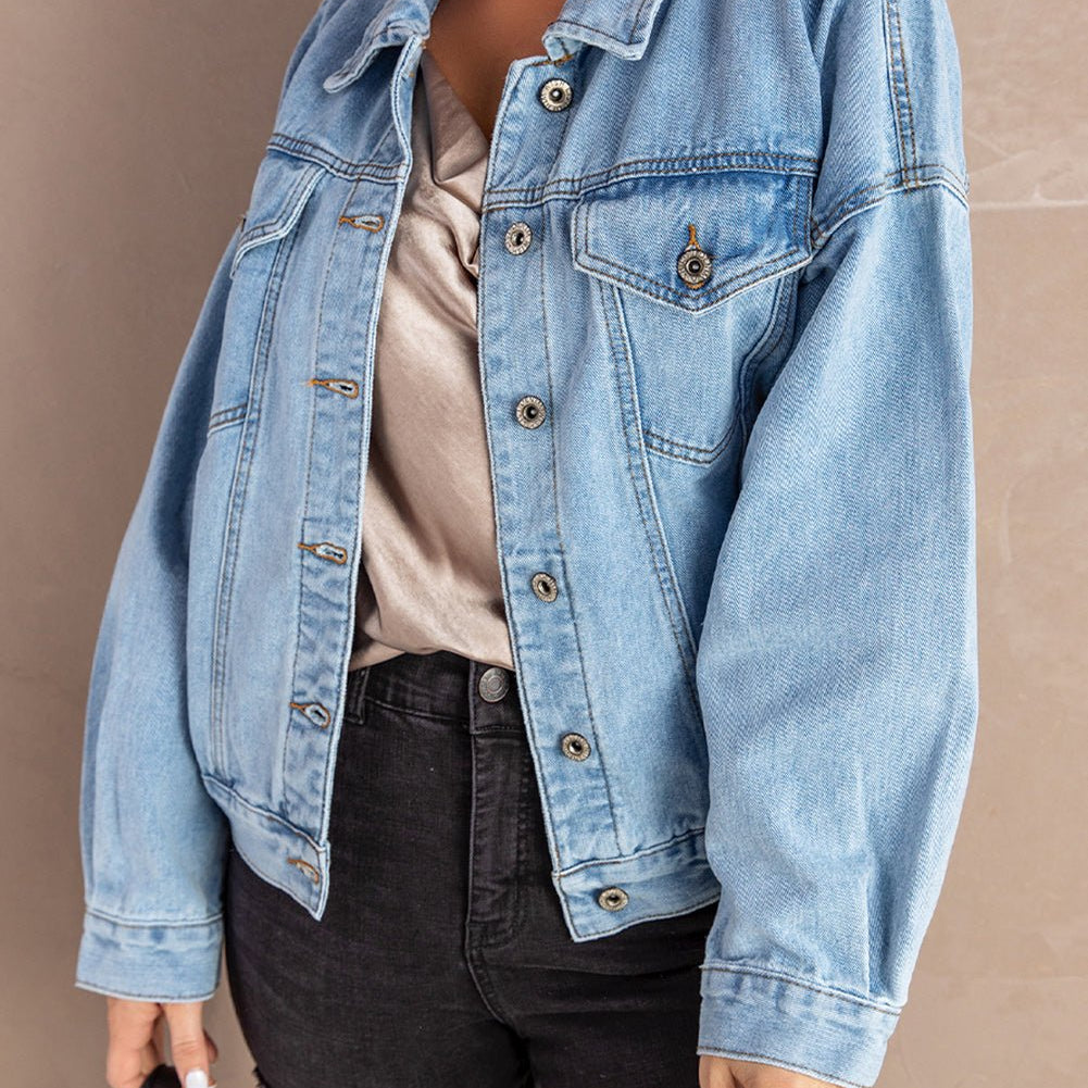 Button Down Dropped Shoulder Denim Jacket - Guy Christopher