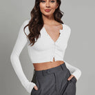 Button Down Long Sleeve Cropped Top - Guy Christopher