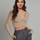 Button Down Long Sleeve Cropped Top - Guy Christopher