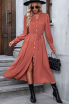 Button Down Notched Neck Dress - Guy Christopher