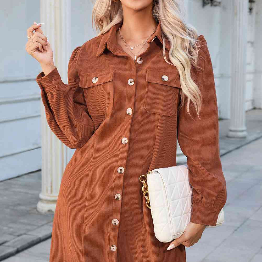 Button Down Puff Sleeve Dress - Guy Christopher
