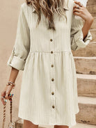 Button-Down Roll-Tab Sleeve Dress - Guy Christopher