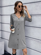 Button Down V-Neck Mini Dress - Guy Christopher