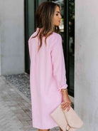 Button Up Collared Neck Long Sleeve Shirt Dress - Guy Christopher