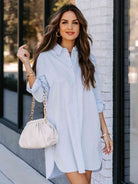 Button Up Collared Neck Long Sleeve Shirt Dress - Guy Christopher