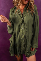 Button Up Collared Neck Long Sleeve Shirt Dress - Guy Christopher