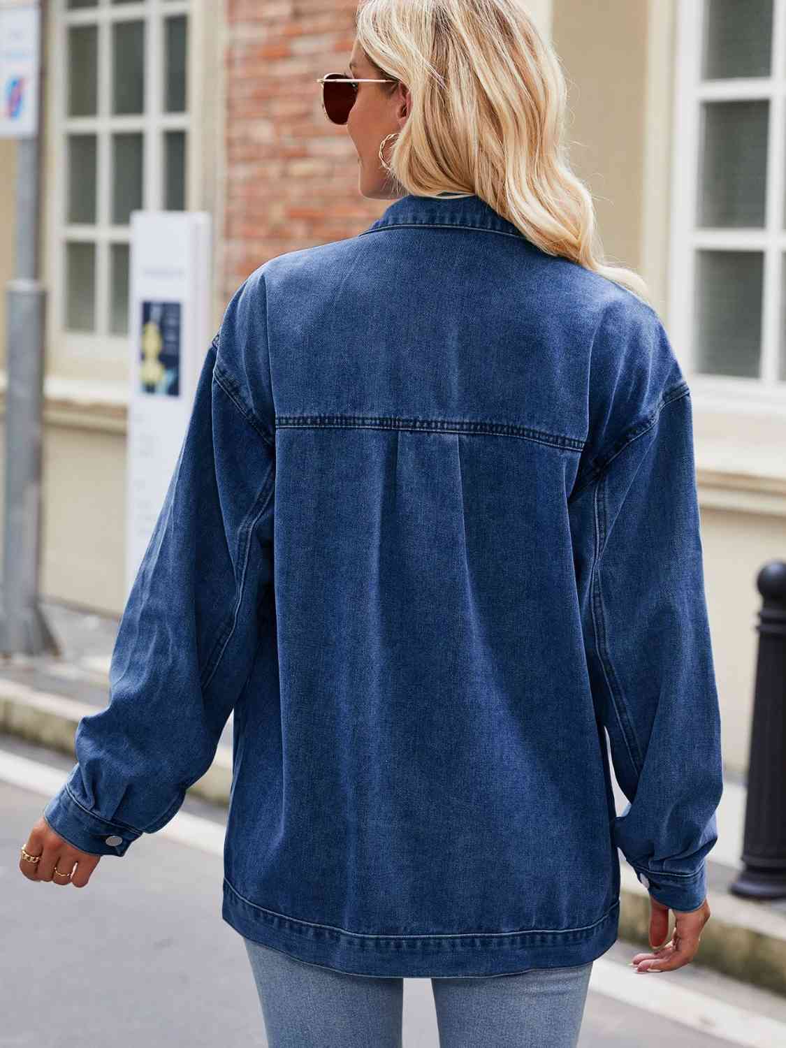 Button Up Denim Jacket with Pockets - Guy Christopher