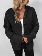 Button Up Drawstring Long Sleeve Hooded Cardigan - Guy Christopher