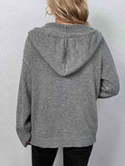 Button Up Drawstring Long Sleeve Hooded Cardigan - Guy Christopher
