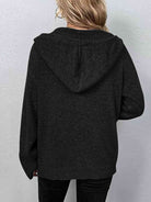 Button Up Drawstring Long Sleeve Hooded Cardigan - Guy Christopher