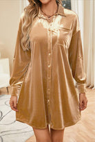 Button Up Long Sleeve Shirt Dress with Pocket - Guy Christopher