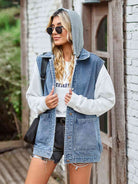 Button Up Sleeveless Denim Jacket with Pockets - Guy Christopher