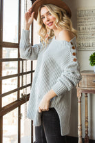 Buttoned Boat Neck Slit Sweater - Guy Christopher
