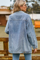 Buttoned Collared Neck Denim Jacket with Pockets - Guy Christopher