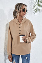 Buttoned Raglan Sleeve Hooded Blouse - Guy Christopher