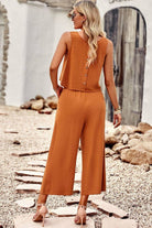 Buttoned Round Neck Tank and Wide Leg Pants Set - Guy Christopher