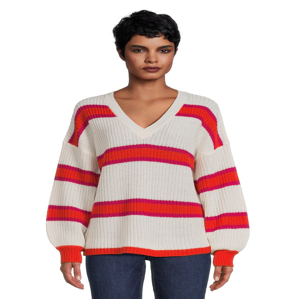 "Stay Cozy and Chic with our  Women's Shaker Stitch Striped Pullover Sweater, Sizes S-XL!"