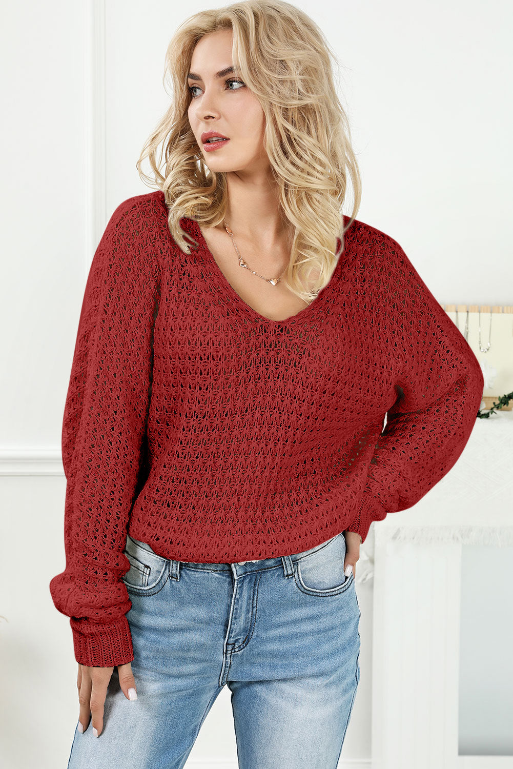 V-Neck Slit Knit Top - Guy Christopher 