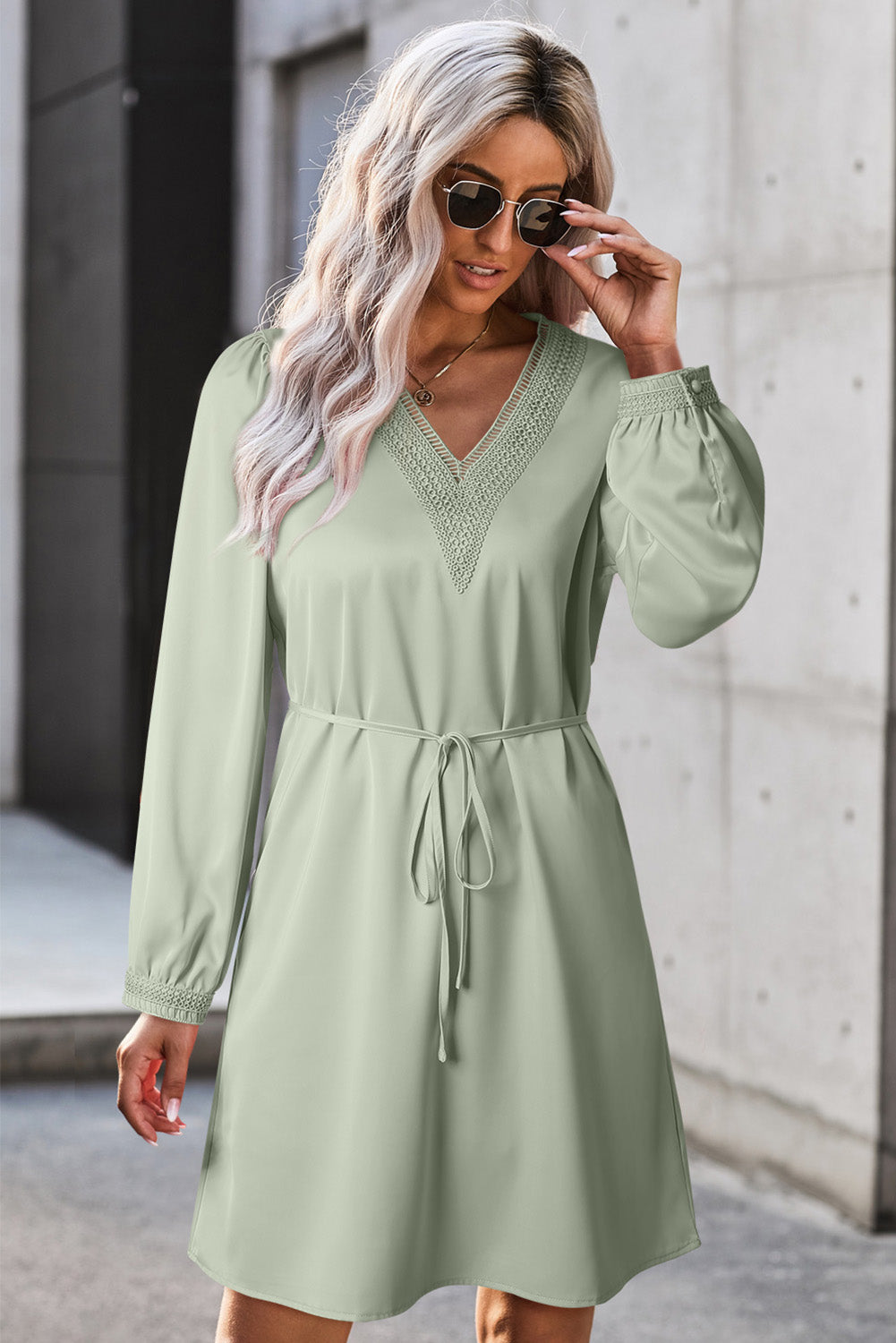 V-Neck Long Sleeve Mini Dress - Guy Christopher 