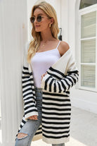 Striped Open Front Longline Cardigan - Guy Christopher 