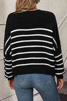 Striped Dropped Shoulder Round Neck Pullover Sweater - Guy Christopher 