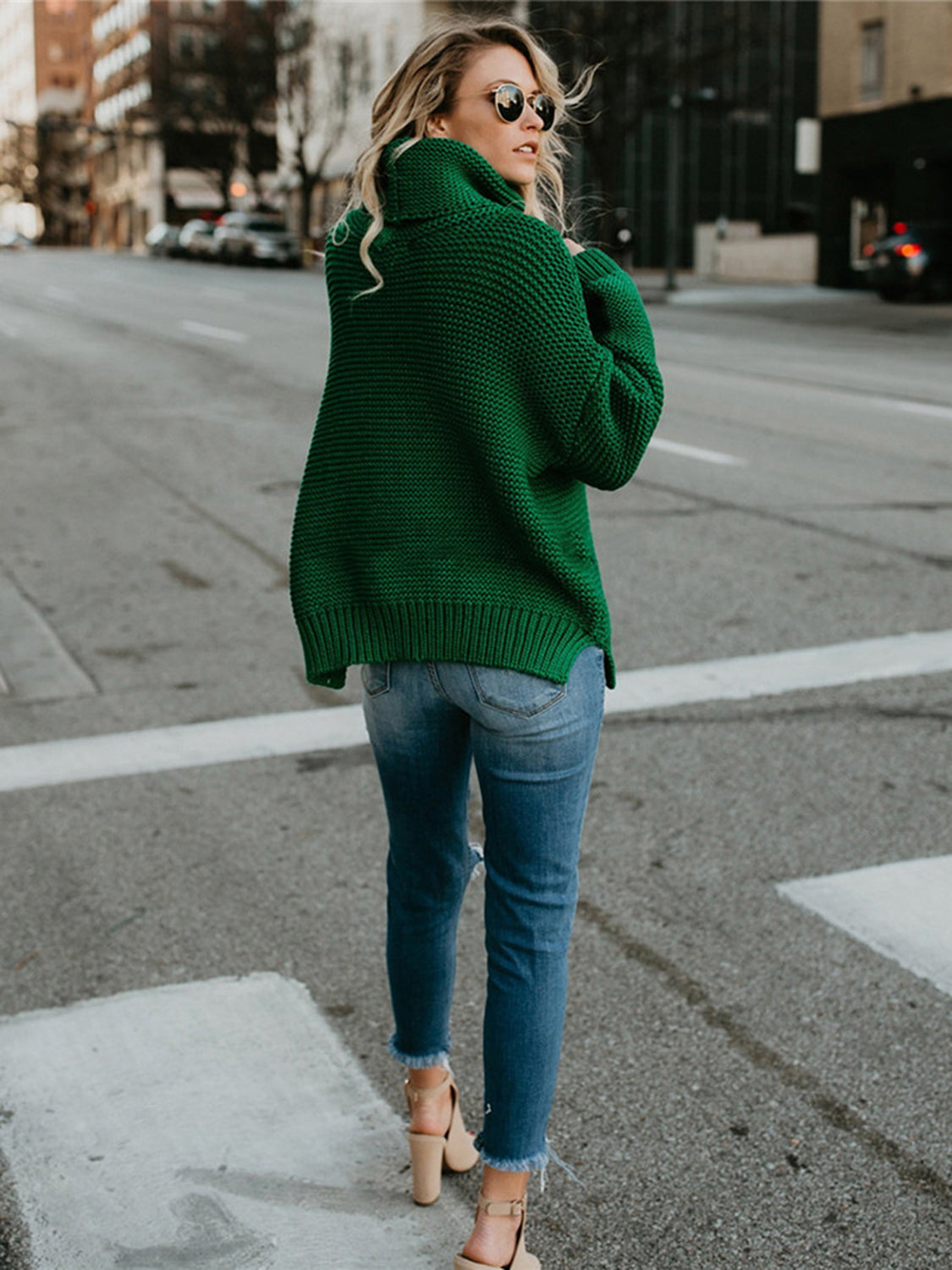 Turtleneck Dropped Shoulder Slit Sweater - Guy Christopher 