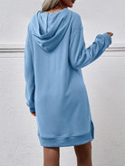 Slit Long Sleeve Hooded Dress with Pocket - Guy Christopher 