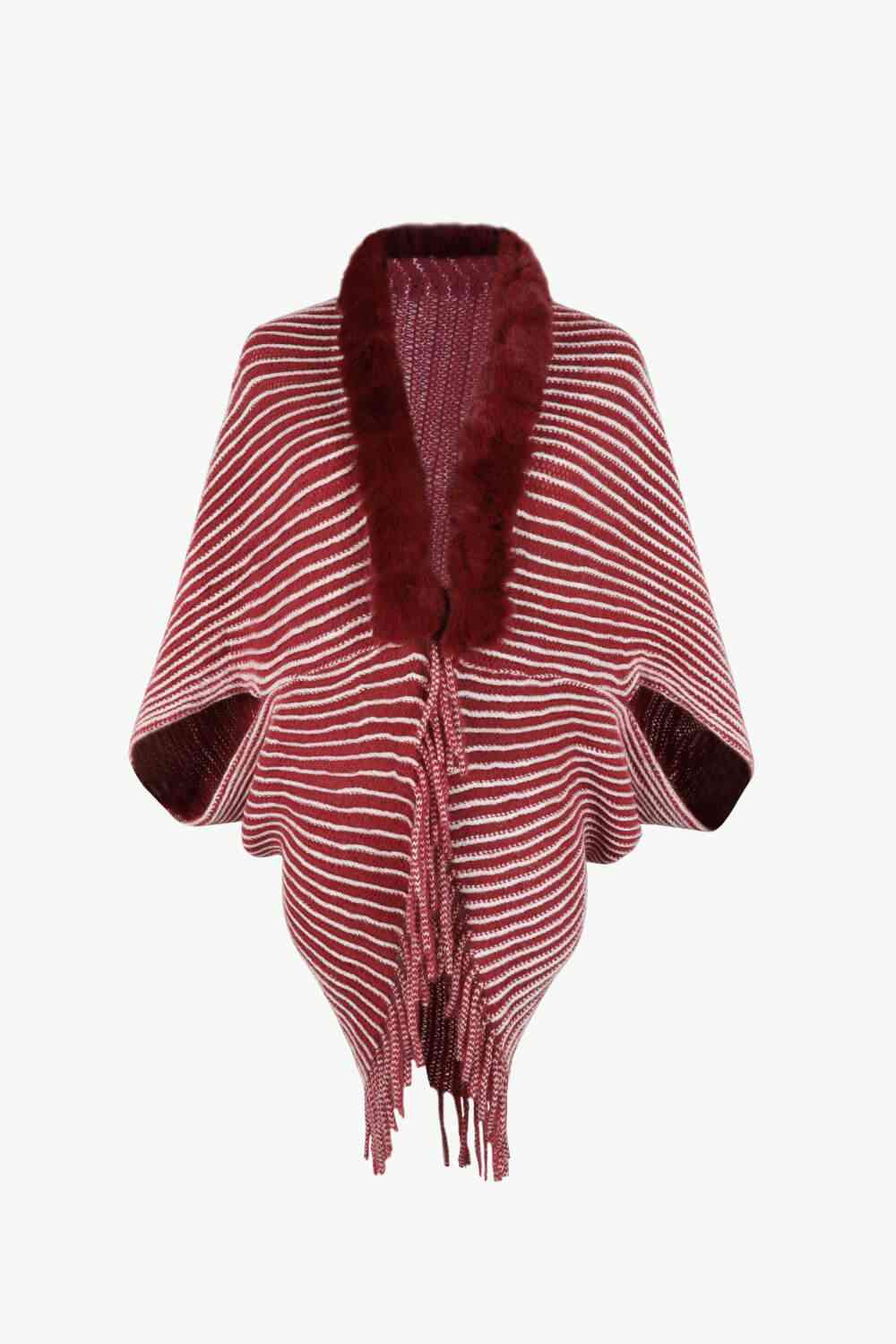 Striped Open Front Fringe Poncho - Guy Christopher 