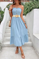 Sweetheart Neck Buttoned Sleeveless Midi Dress - Guy Christopher 