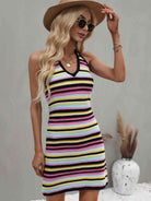 Striped Halter Neck Mini Sweater Dress - Guy Christopher 