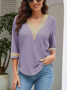 V-Neck Eyelet Blouse - Guy Christopher 