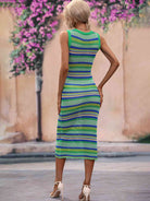 Striped Round Neck Sleeveless Midi Cover Up Dress - Guy Christopher 