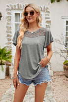 Spliced Lace Flutter Sleeve Top - Guy Christopher 