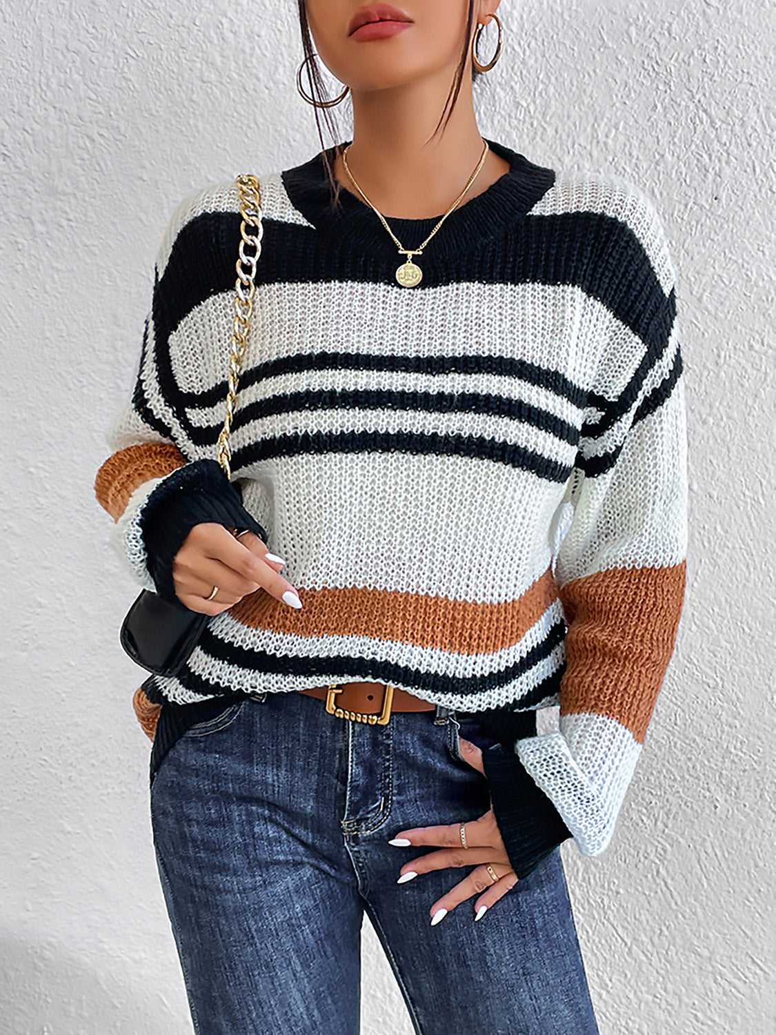 Striped Round Neck Sweater - Guy Christopher 