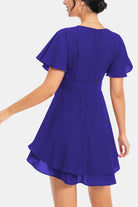 Surplice Neck Flutter Sleeve Dress - Guy Christopher 