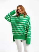 Striped Drop Shoulder Turtleneck Sweater - Guy Christopher 