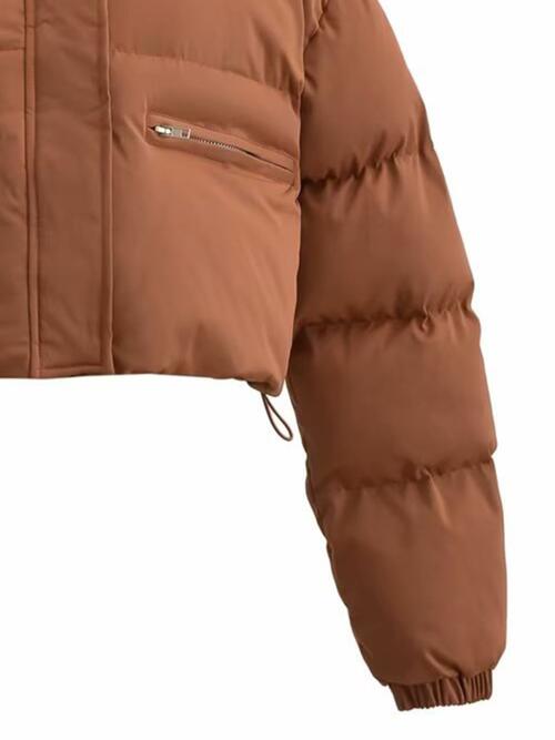 Snap and Zip Closure Drawstring Cropped Winter Coat - Guy Christopher 