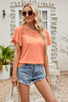 Spliced Lace Flutter Sleeve Top - Guy Christopher 