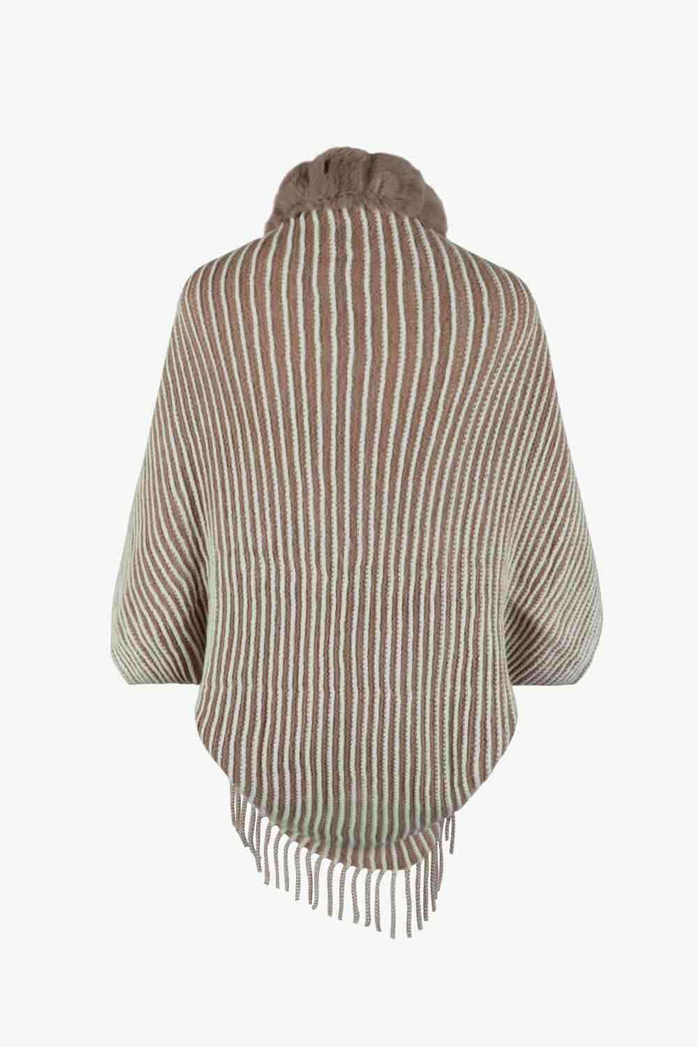 Striped Open Front Fringe Poncho - Guy Christopher 