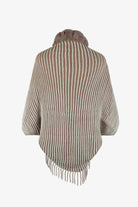 Striped Open Front Fringe Poncho - Guy Christopher 