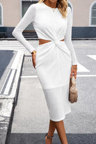 Waffle-Knit Twisted Cutout Long Sleeve Dress - Guy Christopher 