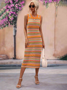 Striped Round Neck Sleeveless Midi Cover Up Dress - Guy Christopher 