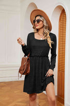 Square Neck Long Sleeve Dress - Guy Christopher 